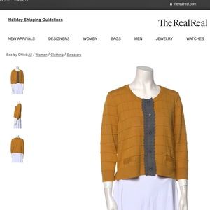 SEE BY CHLOE Pointelle Cardigan Sweater Size 8 Mustard Yellow Gray